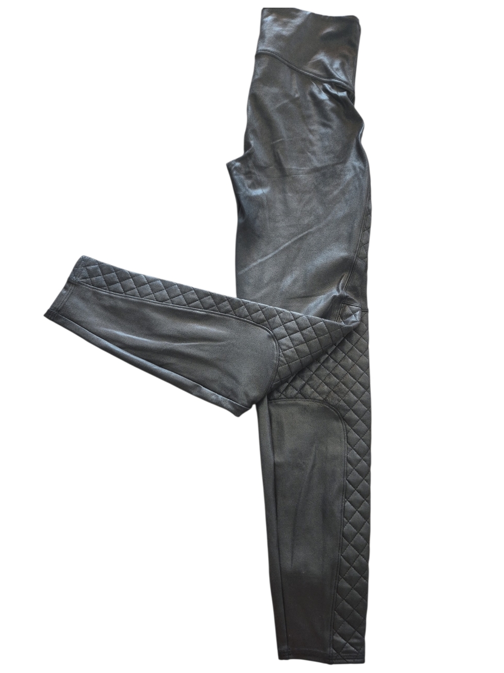 SPANX Quilted Faux Leather Leggings - Black Sz L - Picture 11 of 12